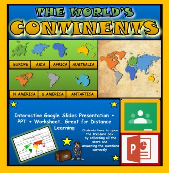 The World's Continents |3rd-7th| Interactive Google Slides + Powerpoint + Worksheet