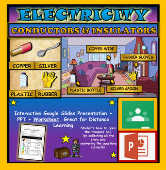 Electrical conductors & insulators: |3rd-8th| Interactive Google Slides + Powerpoint Version +Worksheet
