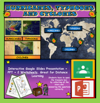 Hurricanes, Typhoons & Cyclones: |3rd-7th| Interactive Google Slides +Powerpoint + Worksheets