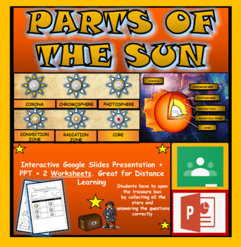 Parts of the Sun, Space |3rd-8th| Interactive Google Slides + Powerpoint Version + 2 Worksheets