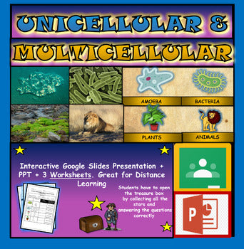 Unicellular vs Multicellular: |3rd-8th| Interactive Google Slides + Powerpoint Version + 3 Worksheets